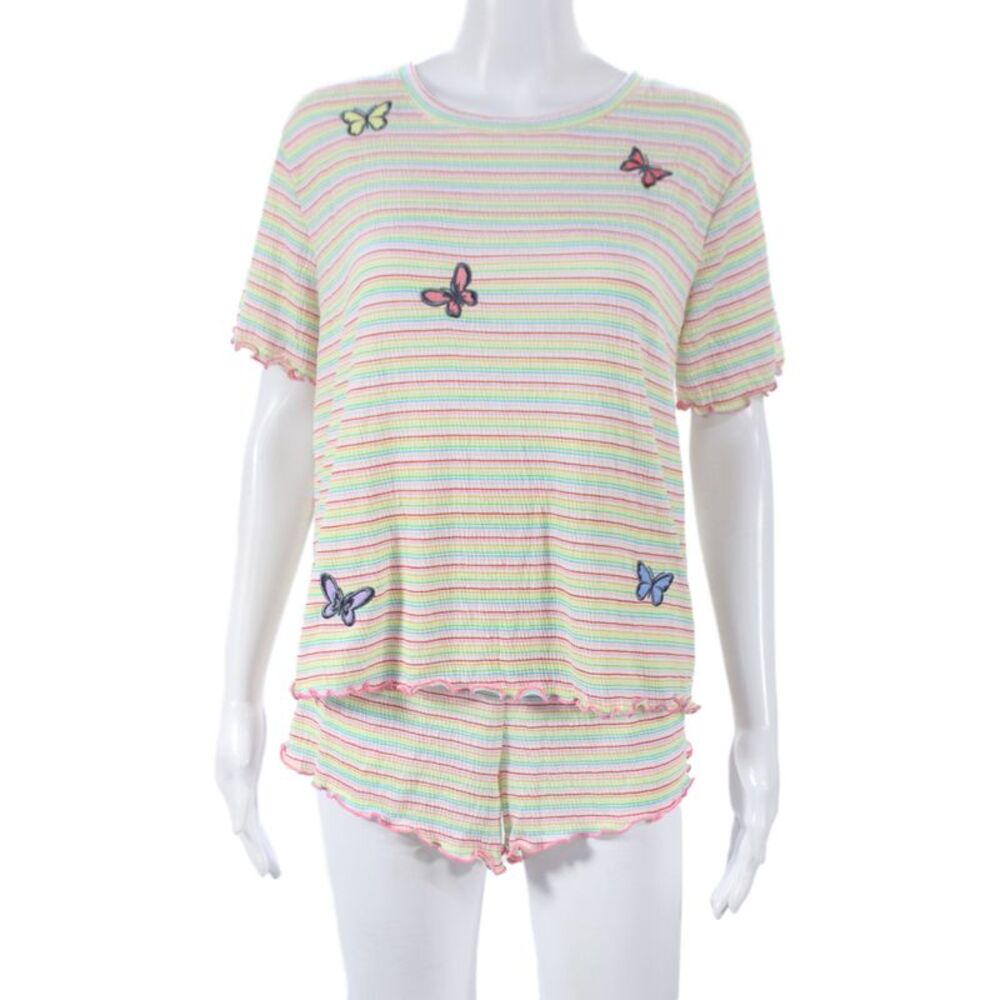 Emerson Road Women Babydoll Striped Multicolor Pajama Set Short Sleeve Size L